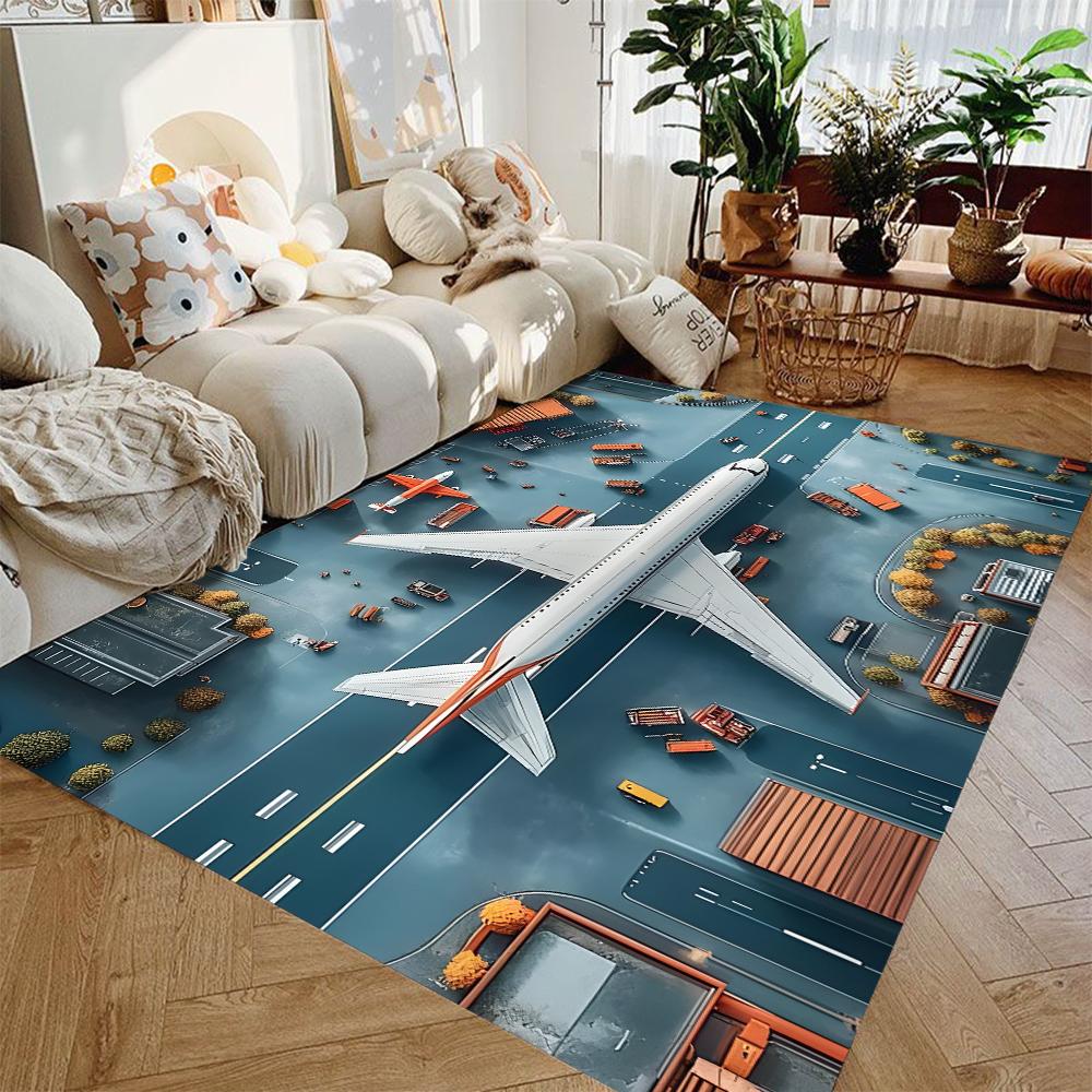 Tappeto Gioco per Bambini Scena di Arrivo Aereo Tappeto 3D Tappeto Pista di Atterraggio Aeroporto Interattivo per Soggiorno Camera da Letto Bambini Asilo
