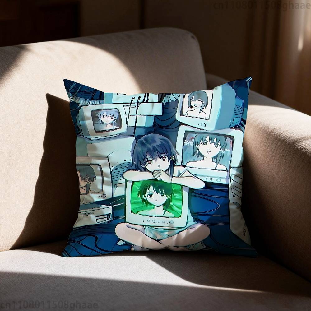 Serial Experiments Lain Pillow Case Square DoubleSided Printing Short Plush Sofa Cushion Cover Bedroom Bedside Pillow