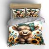Cute Cow With Sunflowers Design Bedding Duvet Cover Set Duvet Cover Pillowcases (1 * Duvet Cover 2 * Pillowcases, Without Duvet Insert)