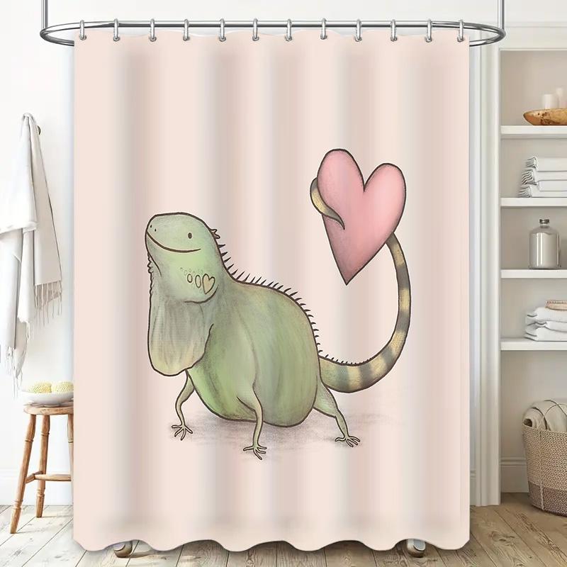 Cute Iguana Shower Curtain Tropical Forest Animal Pattern Bathroom Decor Nature Theme Waterproof Fabric Washable