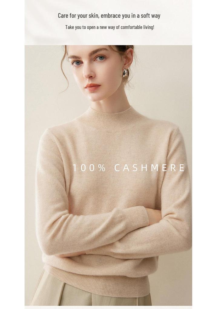 Lekasha Women's 100% Pure Cashmere Half-High Neck Pullover Knitwear for Autumn and Winter