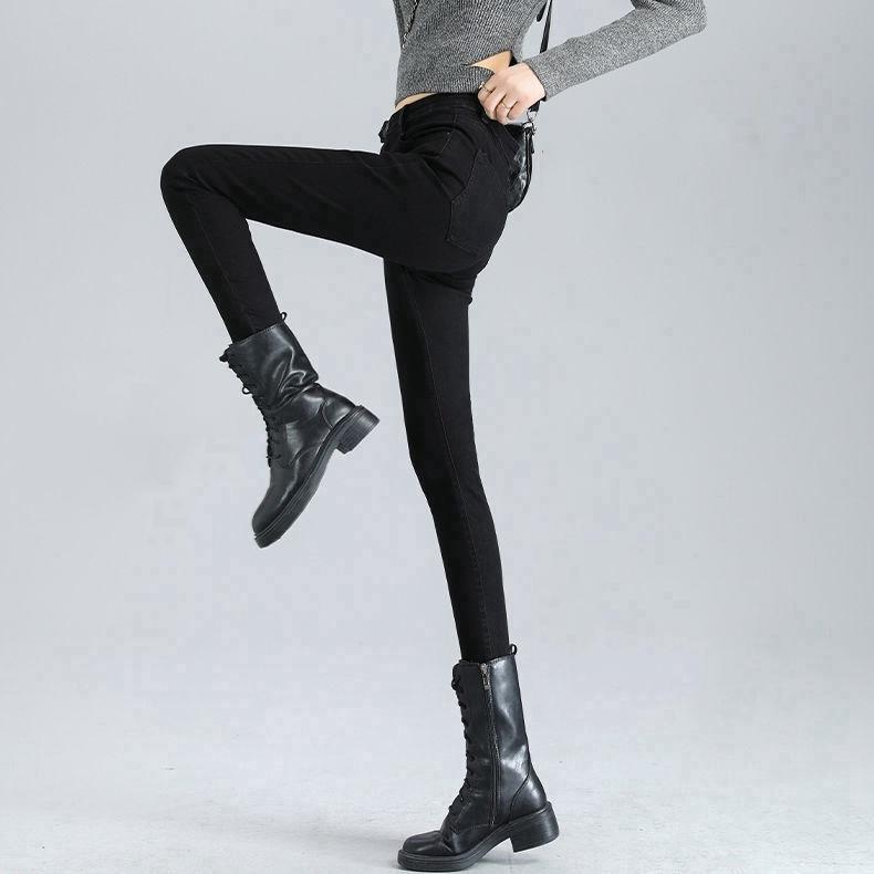 

Джинсы-стретч с высокой талией. Женские облегающие брюки-карандаш с внешней стороны. 32 чёрный