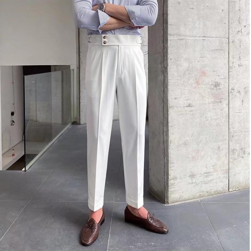 Naples Men's Trendy Casual Italian Business Style High-Waisted Nine-Point Pants 