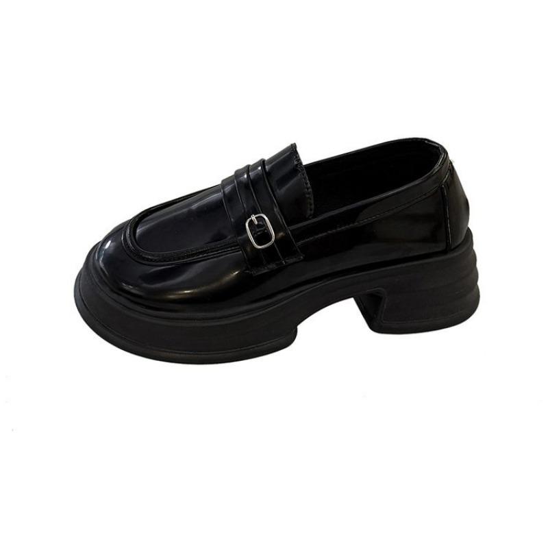 

Light mouth and one foot autumn retro solid color small leather shoes versatile platform Mary Jane shoes 35 чёрный