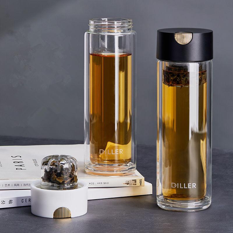 Tea Tumbler With Infuser Double Wall Glass Travel Tea Mug With Magnetic Infuser For Loose Leaf Tea And Fruit Tea Water Bottle