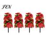 Winter Porch Decor 22" Artificial Poinsettia Flowers with Ground Spikes, Red Christmas Floral Stakes, Waterproof Stakes PVC Simulation Plants