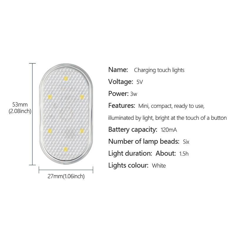 Car LED Touch Light Mini Portable Wireless Dome Light USB Rechargeable Interior Reading Lamp for Car Roof, Trunk, Camping