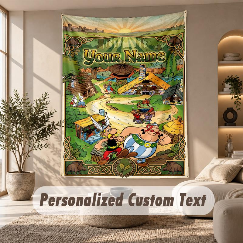 Asterix & Obelix Tapestry, Personalized Custom Text, Wall Hanging Tapestry For Living Room Home Wall Decor