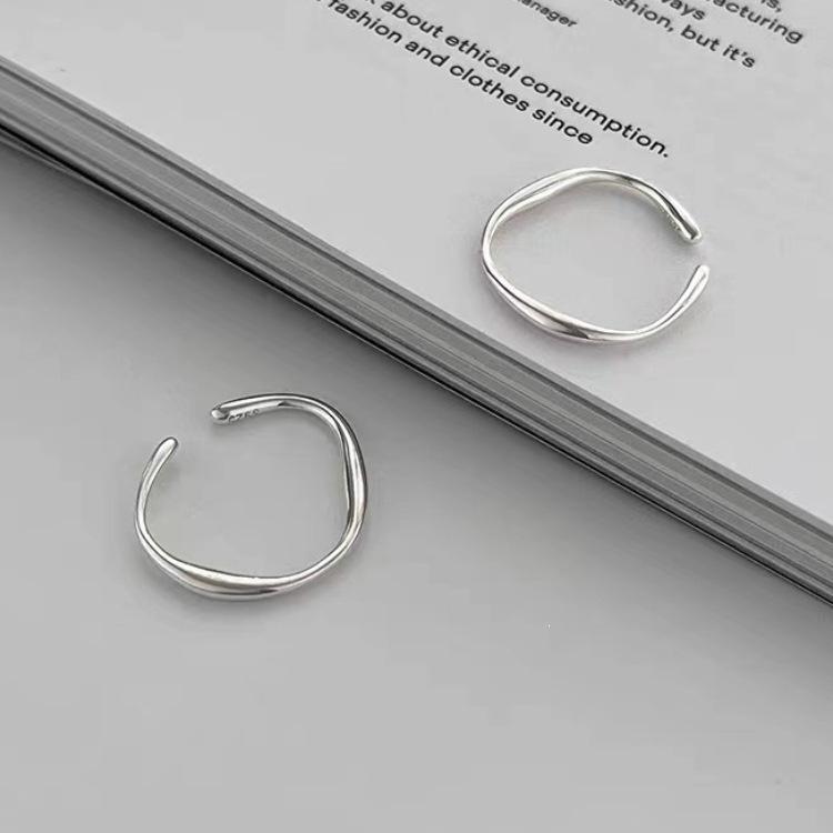 925 Sterling Silver Plated Mobius Open Ring - Pinky/Index Finger, Minimalist Luxury Plain Band