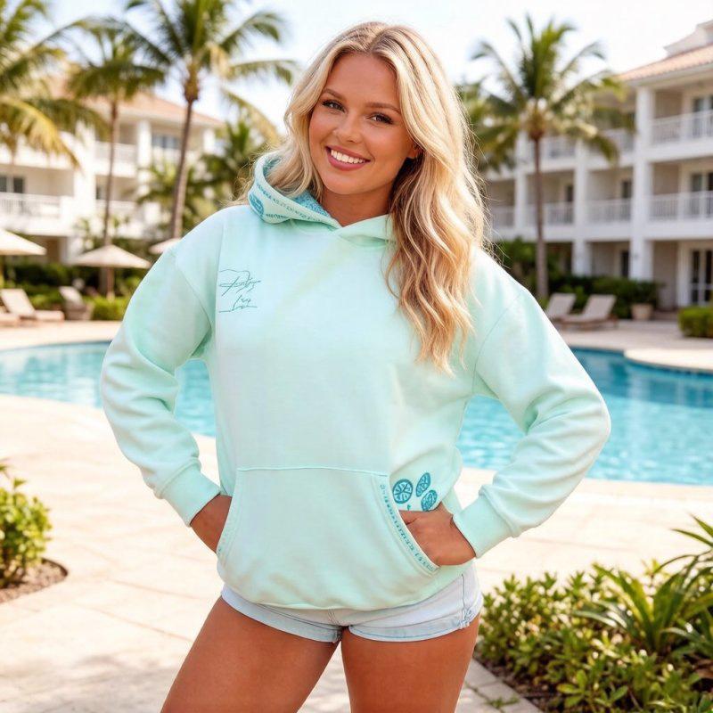 Women's Hooded Long Sleeve Hoodie Oversized Casual Sweatshirt Starfish Letter Embroidery Print Pocket Pullover Top