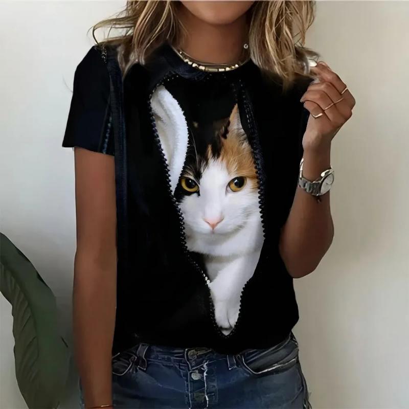 Fashion Women's Crew Neck T-Shirt Crew Neck Short Sleeve 3D Color Printing