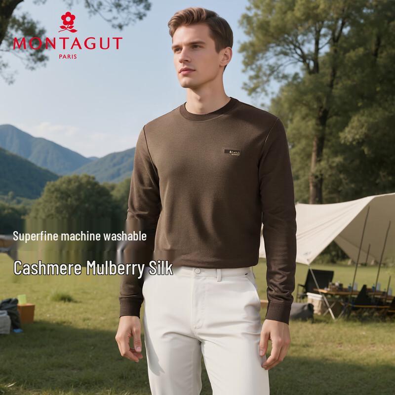 MONTAGUT Men's Cashmere & Silk Blend Round Neck Pullover