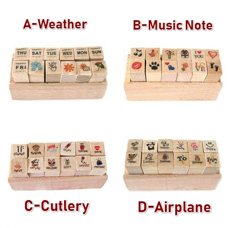 12pcs/set Vintage Weather Journal Stamp DIY Wooden Stamps for Scrapbooking Stationery Scrapbooking S