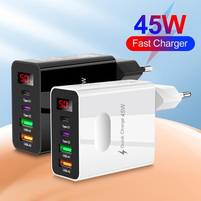 45W Digital Display Charger USB Type C Charger Quick Charge 3.0 PD Phone Charge Adapter For iPhone Samsung Xiaomi Travel C