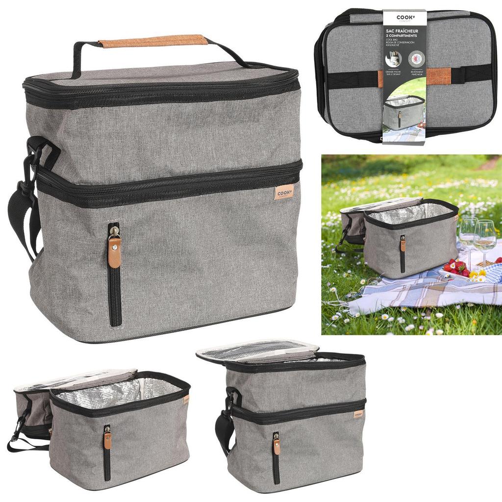 Zippi XL Thermal Lunch Bag, Gray, Handles