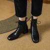 NEW Autumn Women Boots Genuine Leather Shoes for Women Round Toe Chunky Heel Boots Women Lace-up Ankle Boots Low Heel Lady Shoes