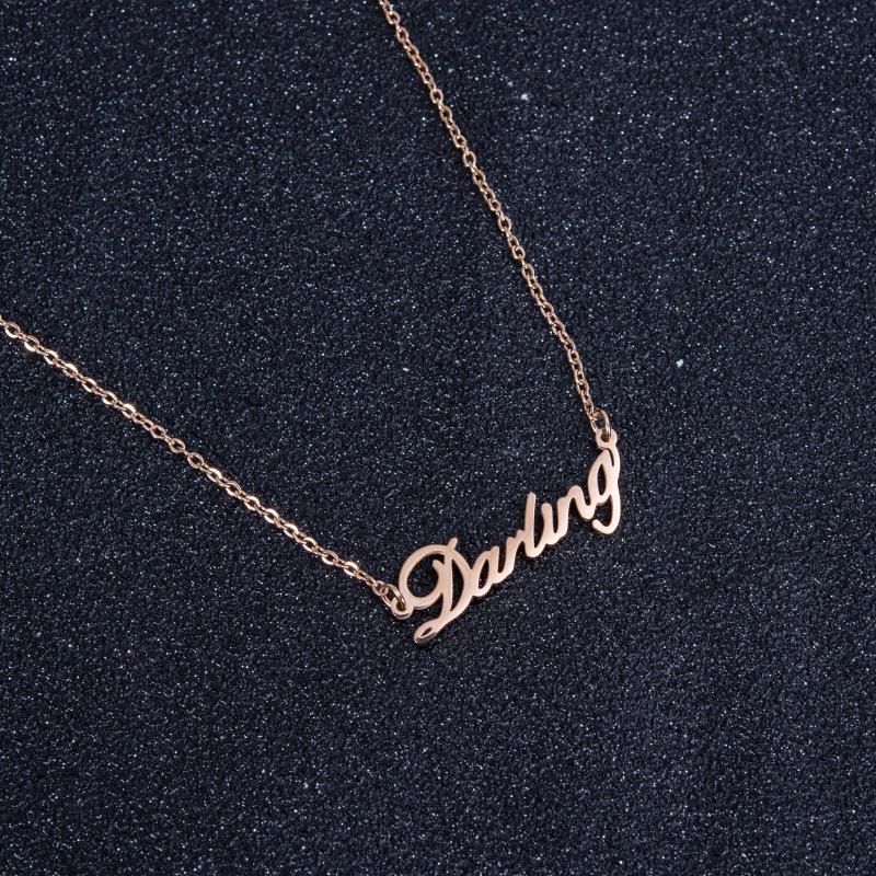 QIUHAN ODM Custom Stainless Steel Letter Necklace Fashion Necklace Name Necklace 35cm розовый