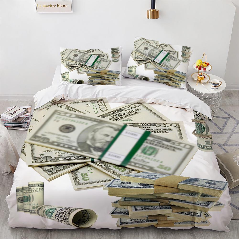 3D Modern Bedding Set Dollar Motif Printed Duvet Cover Vivid Comforter Cover 2/3 Pieces Money Pattern Funny King Queen Size