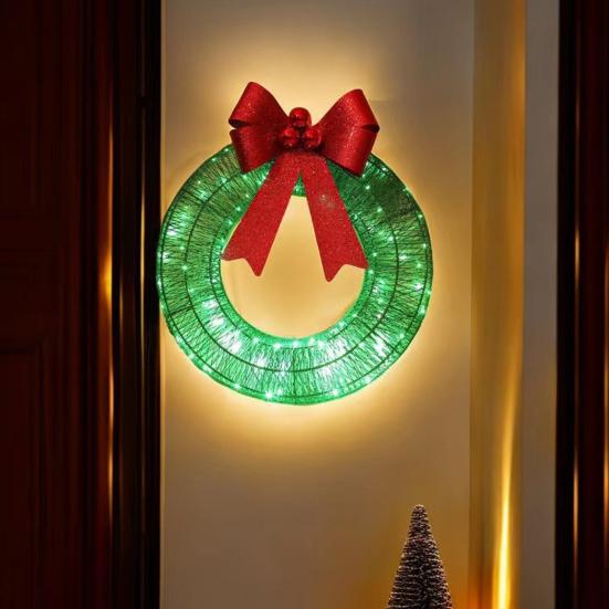 Lighted Christmas Wreath Battery Operated Pre-Lit Wreath with Large Bow And LED Lights for Indoor Outdoor Christmas Holiday Yard Garden Porch Decor