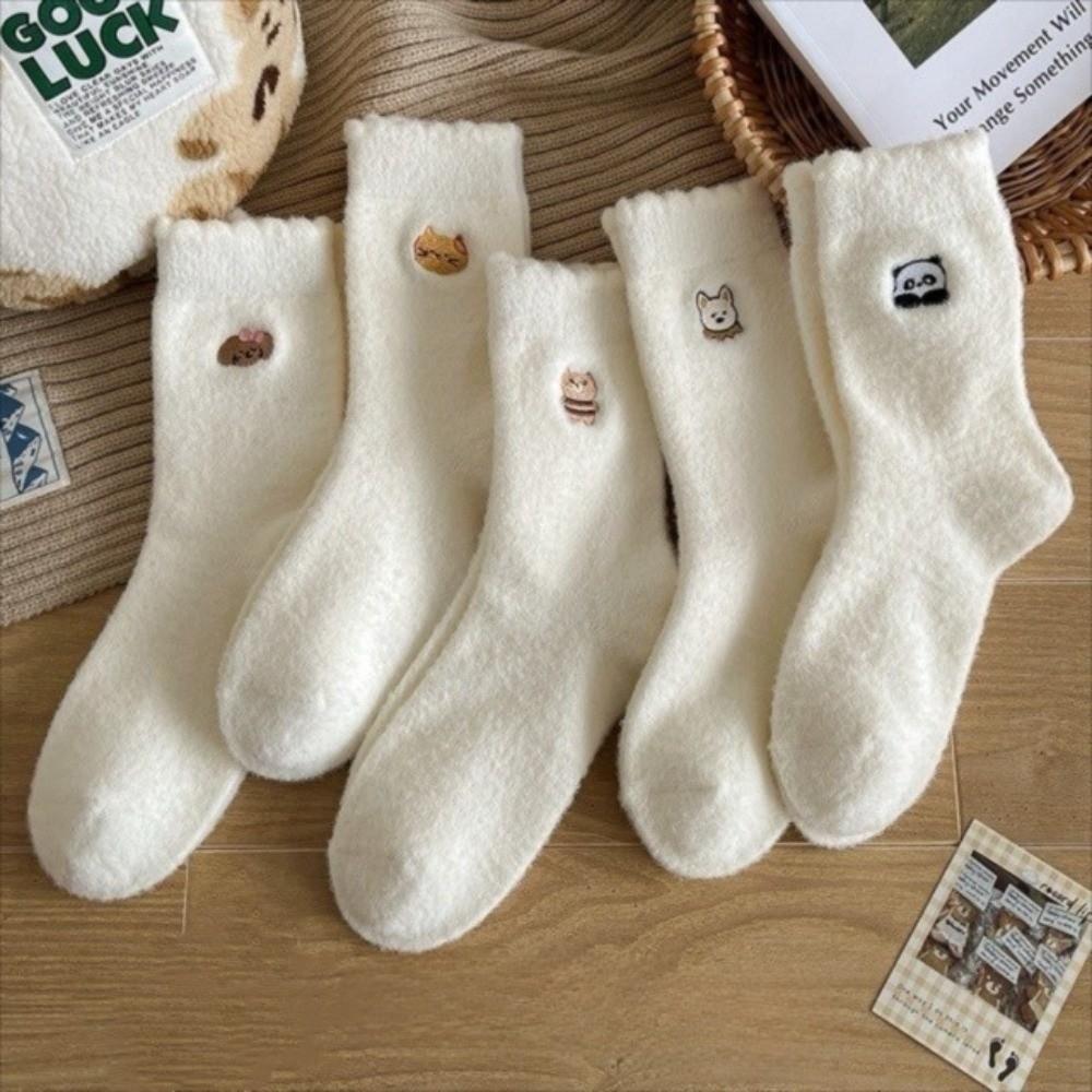 Cartoon Mink Velvet Socks Anti-slip Fluffy Mid Socks Soft Floor Plush Sock