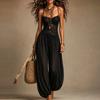 Dames Kant Spaghetti Bandjes Jumpsuit Mouwloos Hoge Taille Los Harem Wijde Pijpen Broek Casual Vakantie Lange Jumpsuits