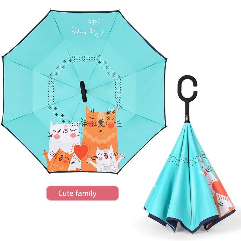 Umbrella, Reverse Umbrella, Double-Layer Hands-Free Long-Handled Children's Umbrella, Cute Cartoon Umbrella for Primary School Students, Rain or