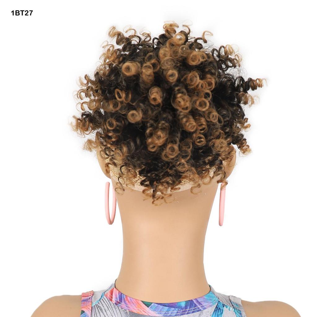 African Curly Hair Bun Donut Chignon Scrunchie Wrap Afro Puff Black Synthetic Hairpiece for Women Daily Use