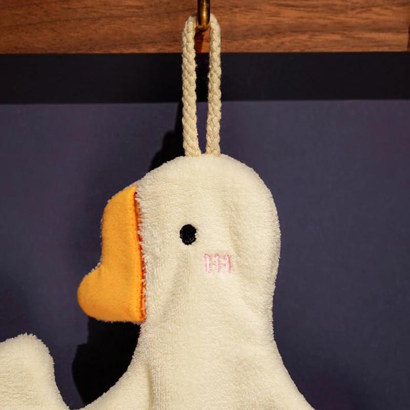 Hand Towels Cute Duck Hanging Towel Kitchen Bathroom Goose Bathing Ball Soft Absorbent Microfiber Wipe Towel Cartoon Kids Towels