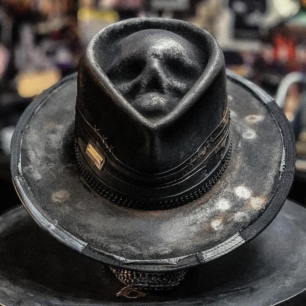 Halloween "Ceifador Triste" Chapéu de Caveira Feito à Mão Chapéu de Cowboy de Feltro Estação Independente