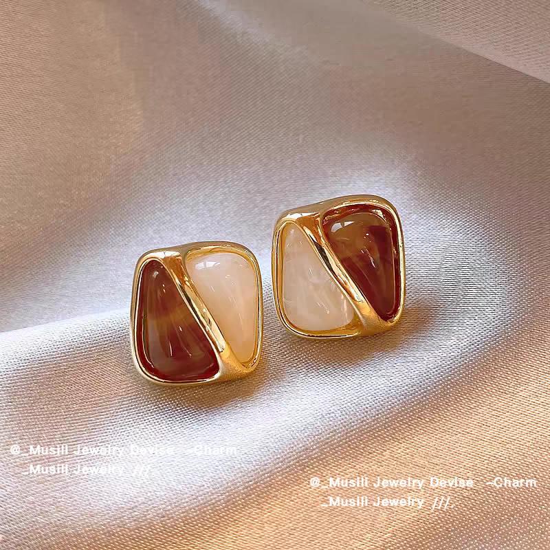 Tiger Eye Stone Earrings Alloy High End Ear Accessories Maillard Earrings Light Luxury Light Luxury Earrings For Gifts Daily