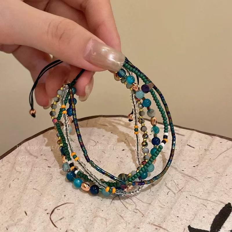 "Women's Multilayer Beaded Bracelet: Elegant Chinese Style, Adjustable Braided Design"