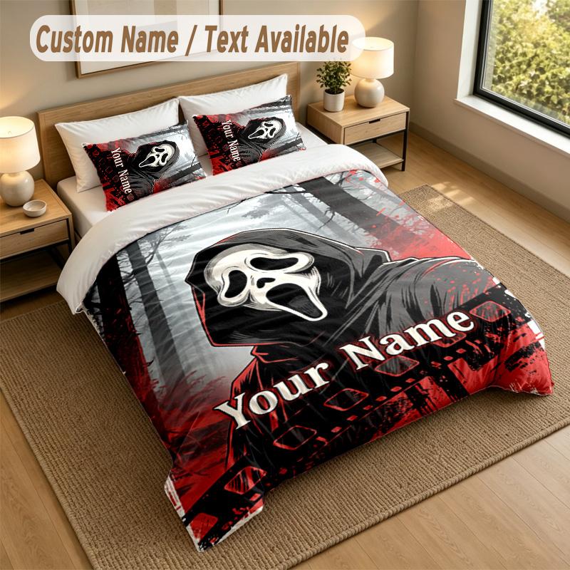 3Pcs Bedding Set Custom Name Text, 1 Sheet 2 Pillowcases Home Bed DecorScream Ghostface