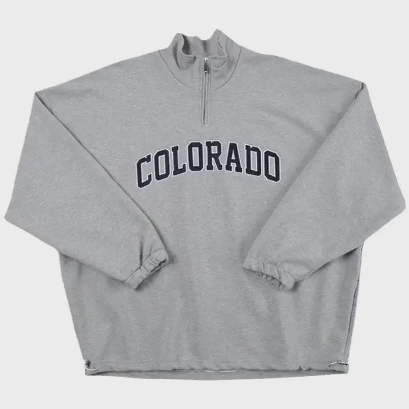 Trendiges Retro Half-Zip Sweatshirt: Amerikanische Marke, Bestickt, Vielseitige lockere Passform für junge Männer, Perfekt für Frühling & Herbst.