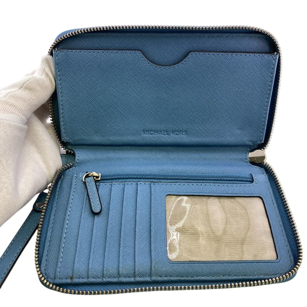 Michael Kors Zip Around Jet set leather Travel Continental Wallet Bifold Wallet blue leather Women Used