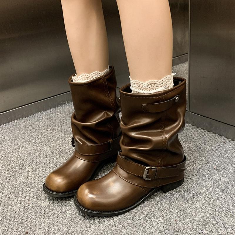 Autumn Winter Women Western Ankle Boots Belt Buckle Thick Heel Shoes Ladies Elegant Party Dress Short Booties