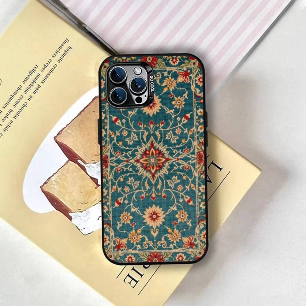 Persian Carpet Floral Pattern Phone Case For iPhone 17,16,15,14,13,12,11 Plus,Pro Max,XS,Colorful Silver Phone case Funda Cover