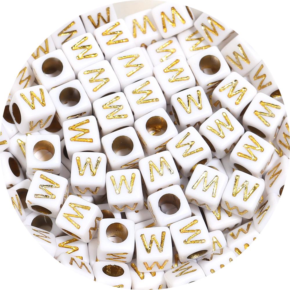100pcs A-Z Acrylic Letter Square Beads Gold Color 6mm Large Hole Loose Bead for DIY Bracelet Necklace Jewelry Beaded Accessories
