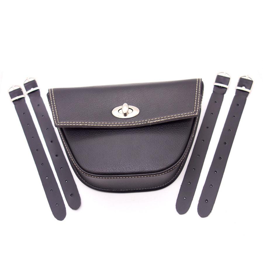 Black Synthetic Leather Triangle Motorcycle Bikes Side Saddle Bag Luggage Pocket