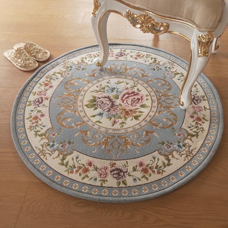 European Retro Rugs for Bedroom Flower Pattern Living Room Decoration Round Carpet Anti-slip Bedside Soft Floor Mat Washable Rug