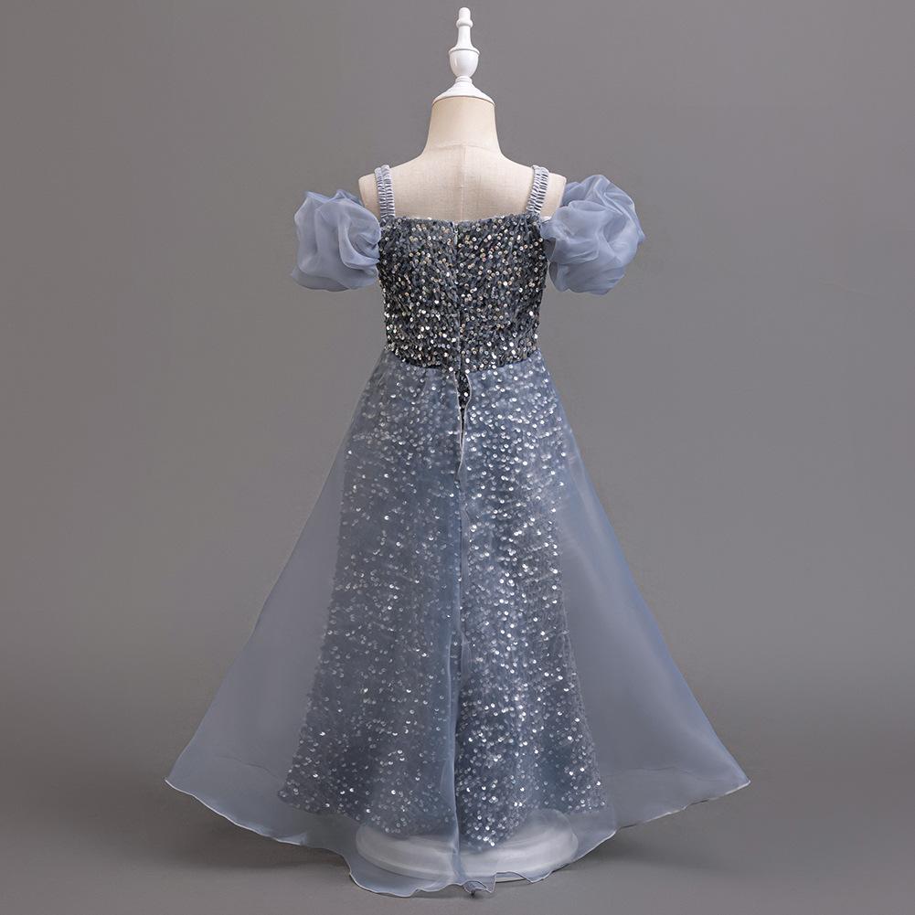 Dívčí letní šaty pro družičku na svatbu, šaty s flitry, dětské princeznovské šaty, síťované šaty, dívčí oblečení, dlouhý odstavec