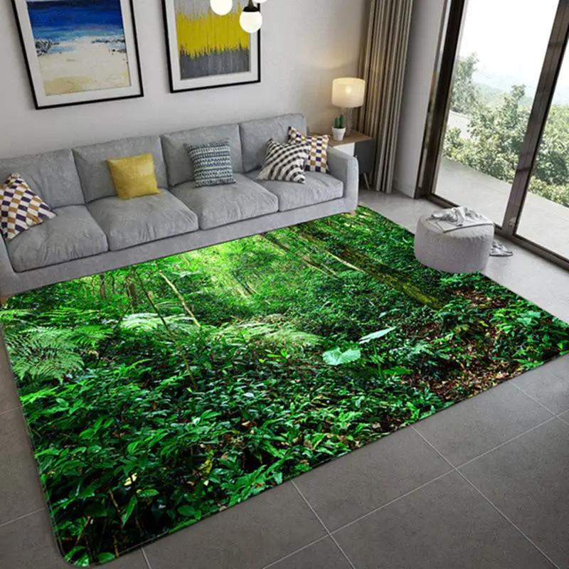 Tappeto 3D Paesaggio Naturale per Soggiorno Tappeto Paesaggio Foresta Verde Cascata Tappeto Antiscivolo per Camera da Letto in Bagno Grande