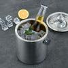 Stainless Steel Ice Bucket Portable Double-Layer Insulated Barrel with Handle Design