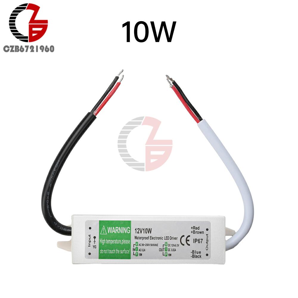 AC 90-250V to DC 12V Waterproof LED Driver Switching Power Supply IP67 10W 15W Lighting Transformer Adapter for LED Strip Lights