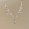 Pledge Star Necklace Quadruple Star Flash Diamond Atmosphere Water Drop Collarbone Chain Sweet Cool Neck Chain Cross