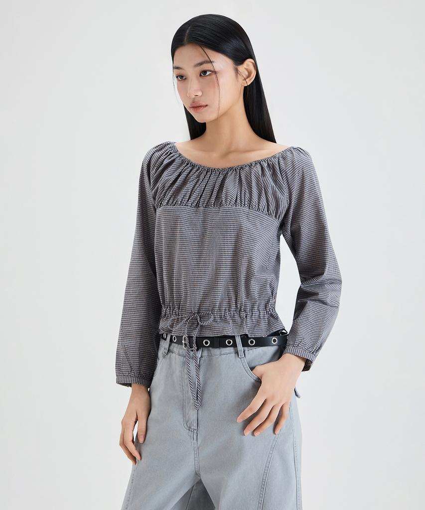 MIXXO Check Shirring Blouse_Miwblg329G