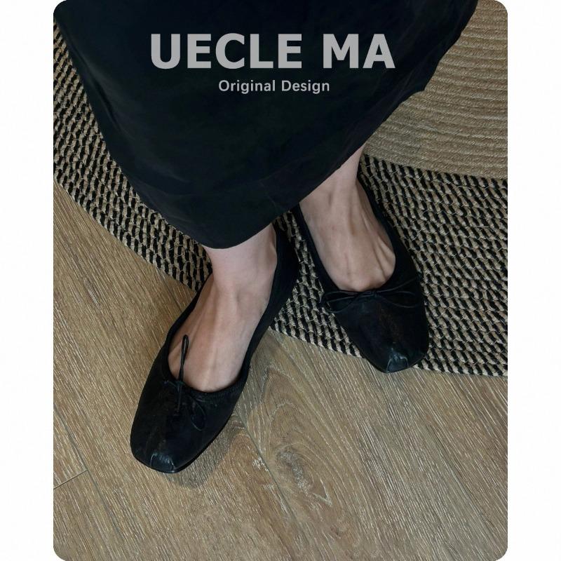 Cowhide~ Genuine leather handmade shoes retro style shallow mouth flat sole shoes women's versatile commuter bow ballet shoes