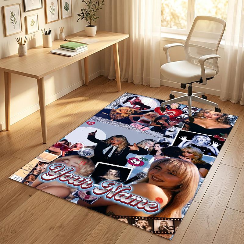 Personalized Crystal Velvet Carpet,Sabrina Carpenter Custom Printed Name, Plush Area Rug For Home Indoor Decor