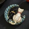Alloy Rhinestone Cat Moon Brooch Elegant Metal Pin Fashion Jewelry Accessory for Women Apparel Decoration