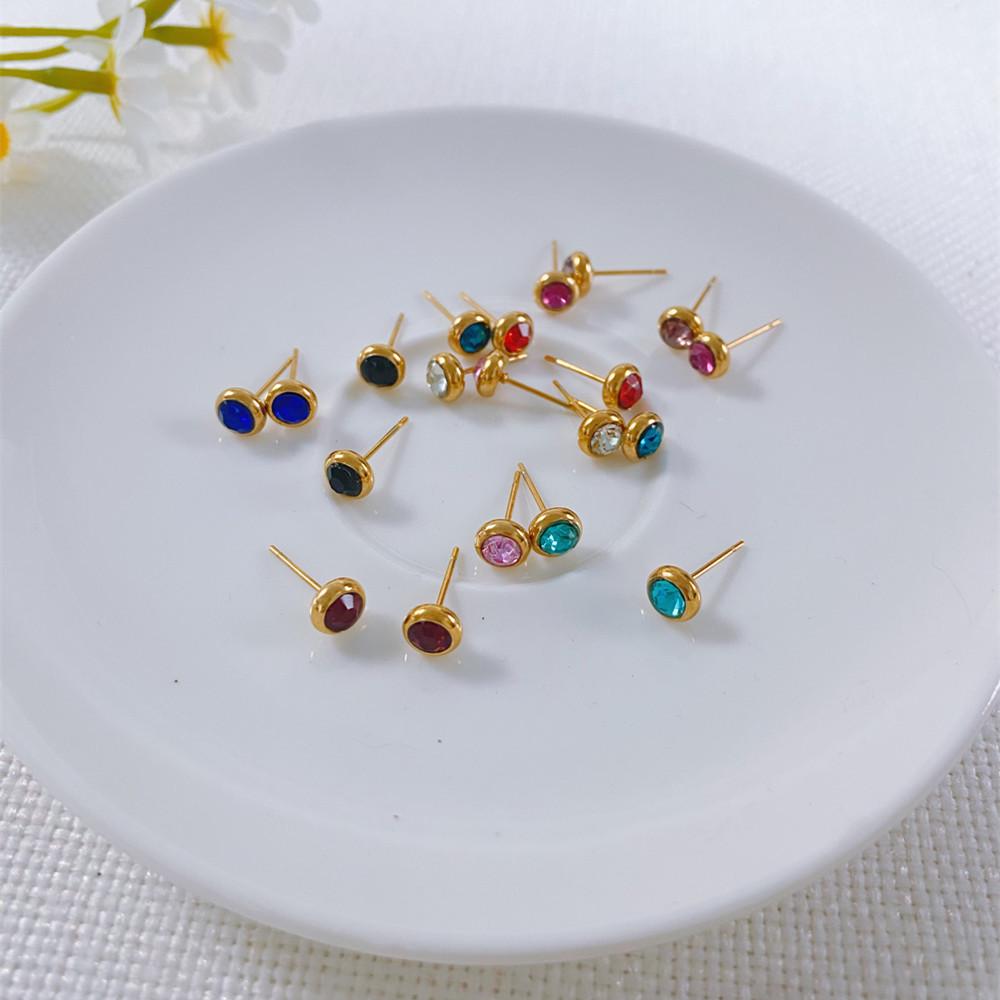 European-American Niche Style Colorful Zirconia Birthstone Earrings with Stainless Steel