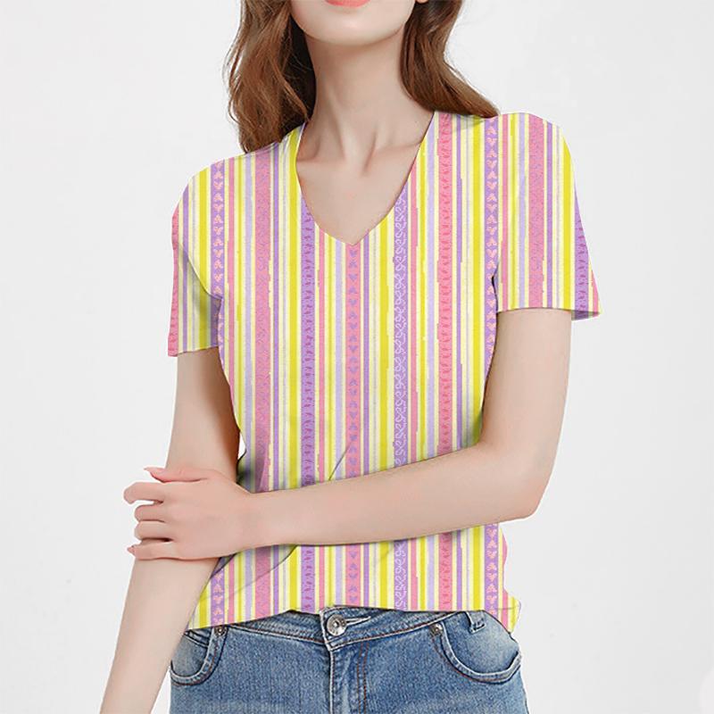

Модные весенние полосатые блузки с коротким рукавом и V-образным вырезом футболки повседневные 8XL оранжевый